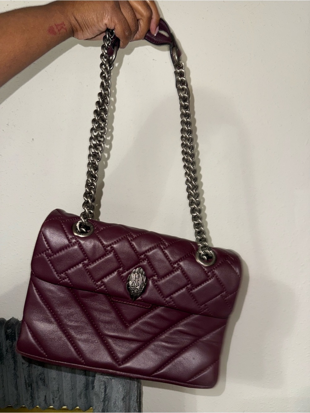 Kurt Geiger Quilted Burgundy Chain-Handle Shoulder Bag
